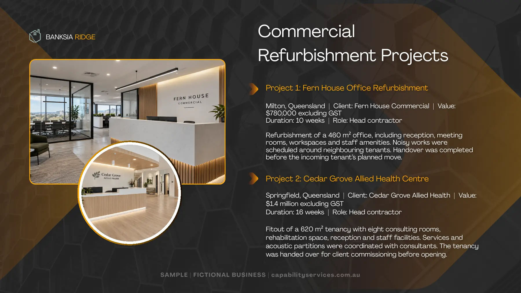 Commercial refurbishment projects, page 5 of the fictional Banksia Ridge capability statement
